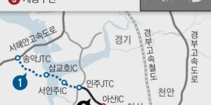 천안 아산 고속도로의 경로를 간단히 나타낸 지도