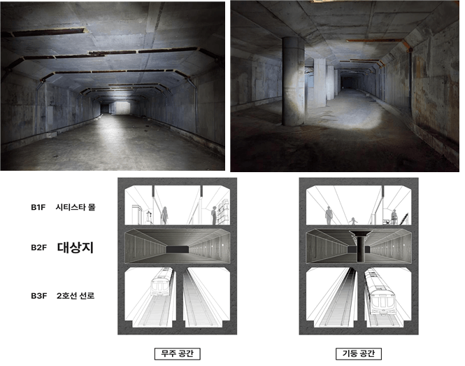 서울시에서 제공한 실제 지하 공간 사진과 그림